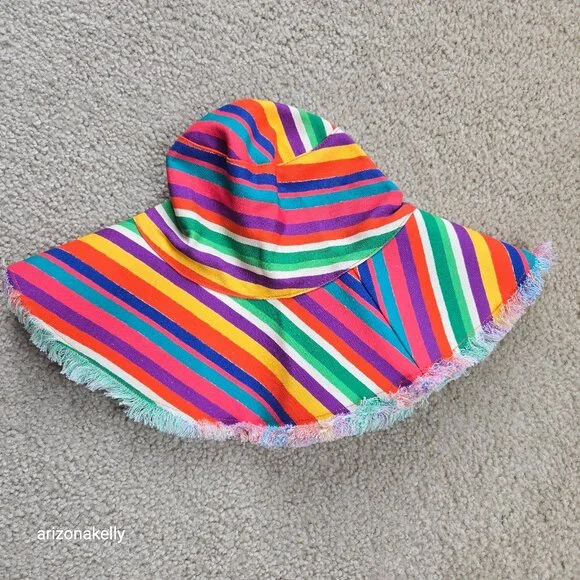 NWOT Frances Valentine Canvas Fringe Hat Cotton Stripe - Picture 1 of 7